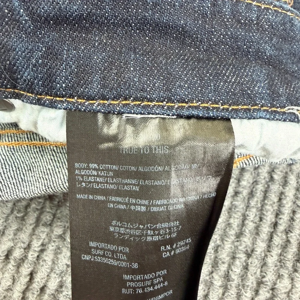 Volcom Vorta Jeans Mens 34 (35x30 ACTUAL) Slim Straight Blue Denim Dark Wash